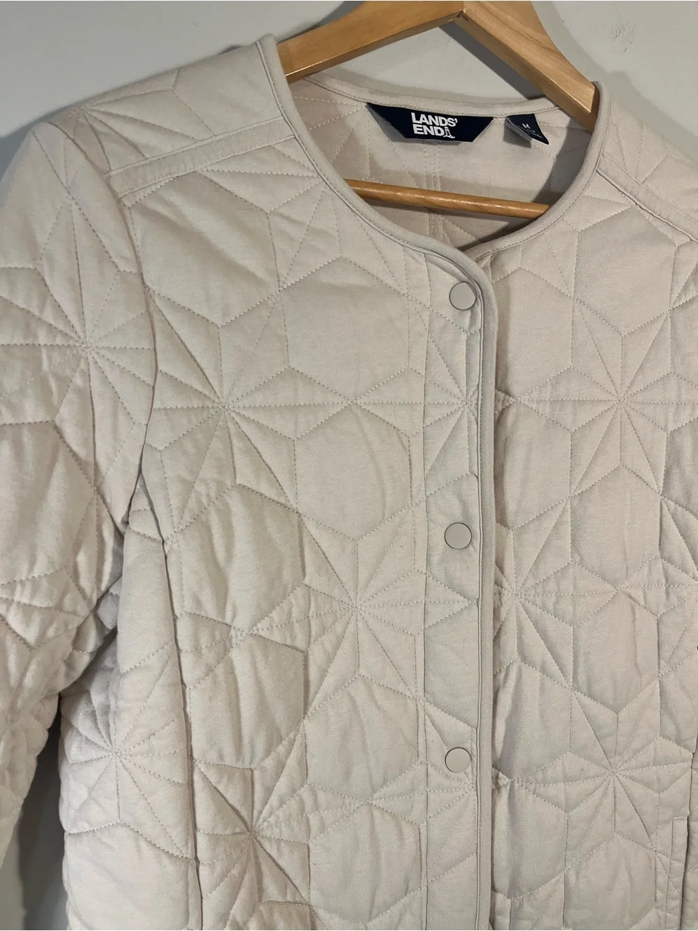 LANDS' END Cotton Quilted Insulated Jacket Light Stone Cabin Core M 10-12